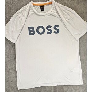 Hugo Boss  XL White Navy Blue Logo Graphic Short Sleeve Crew Neck streetwear